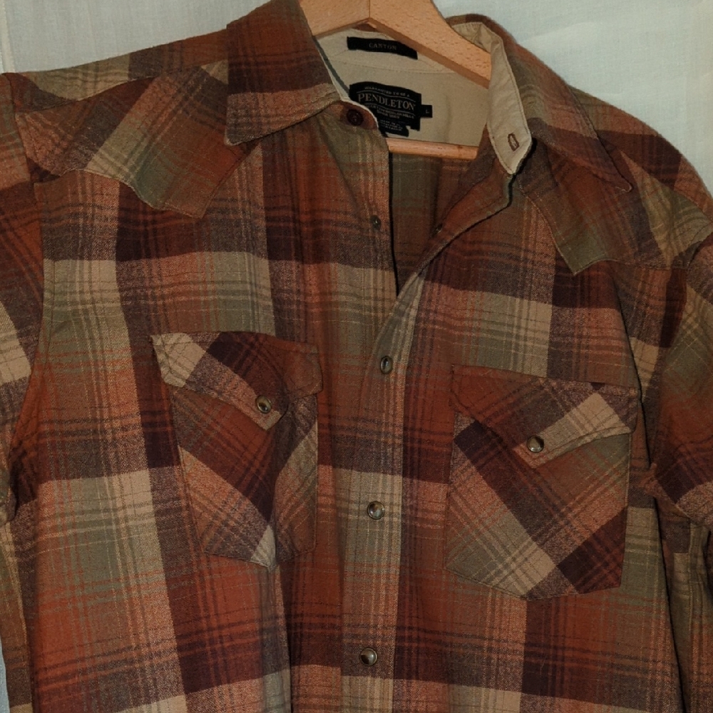 🆕 Pendleton Canyon Umatillo 100% Wool L Western Shirt L Rust Taupe Brown Plaid - Picture 7 of 15
